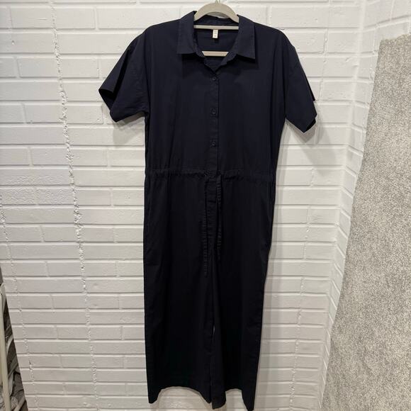 Eileen Fisher Organic Cotton Poplin Wide-Leg Jumpsuit Navy Blue Sz Sml Elevated - Picture 6 of 15